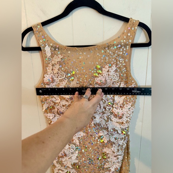 JOVANI Vintage Tan Floral Embellished Sequin Jeweled Midi Dress, Size 2 - Picture 16 of 16